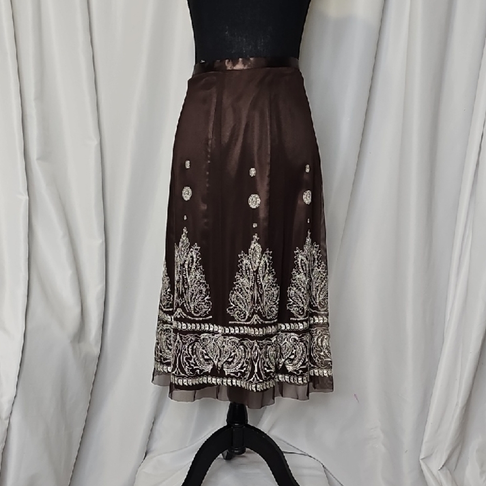Chic Brown Embroidered A-Line Skirt
